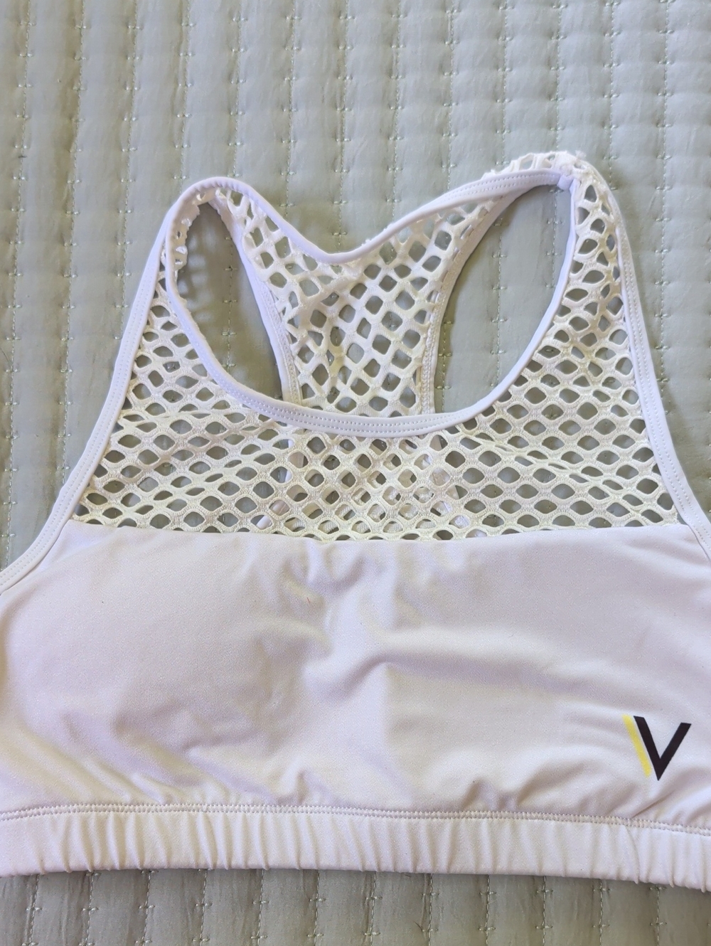 White Mesh Racerback Sports Bra with V Logo - Unbranded